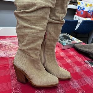 Vince Camuto Women's Alimber Slouch Leather Riding Boots Beige Size 6.5